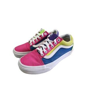 Vans Old Skool Neon Colorblock Skater Shoes Womens 5.5 Canvas New Laces Casual